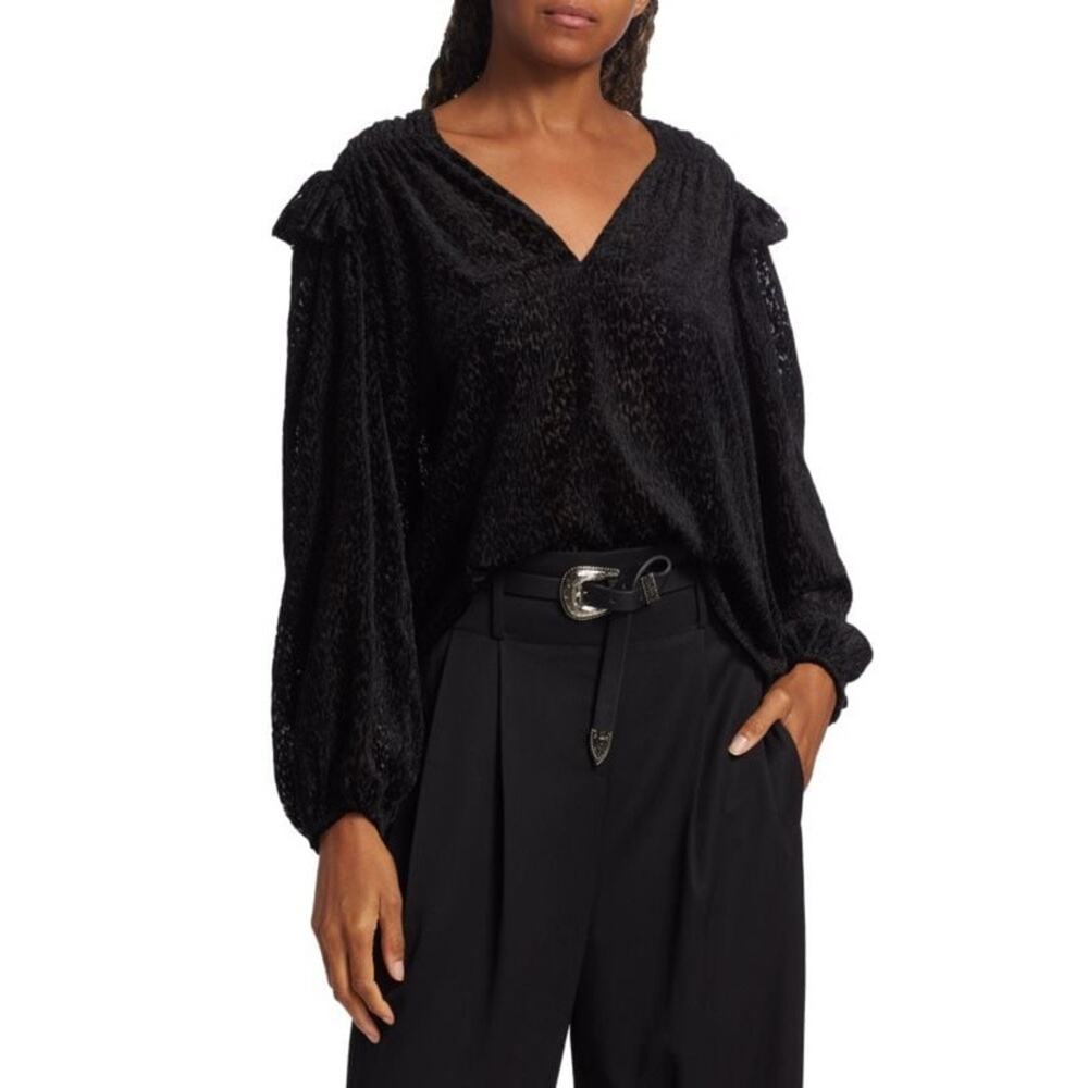 NWT Tanya Taylor Lucy Devore Pullover long sleeves blouse black women’s size L